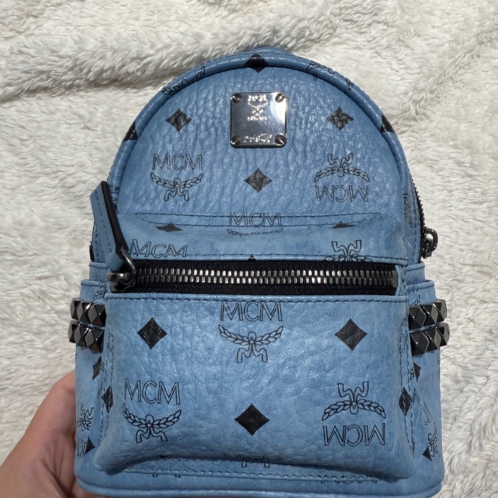 MCM Sky Blue Studded Backpack
